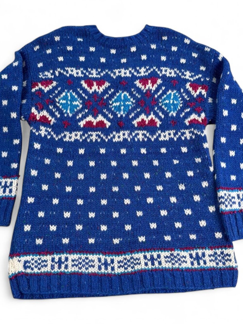 Lizsport Vintage 80s Ski Pullover Sweater Womens L Blue Wool Multicolor Speckled